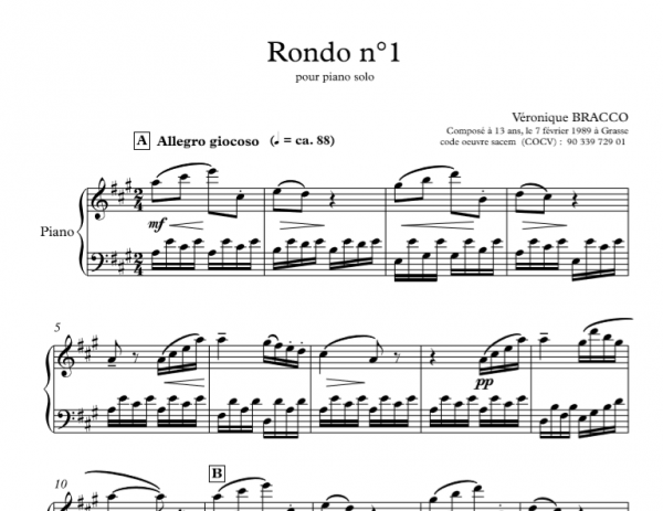 Rondo n°1 pour piano (composé à 13 ans)