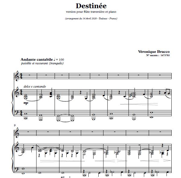 Destinée (version piano, avec doigtés)