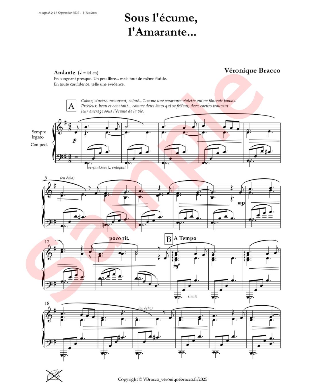 Sous l'écume, l'Amarante... (pour piano solo) – Image 2